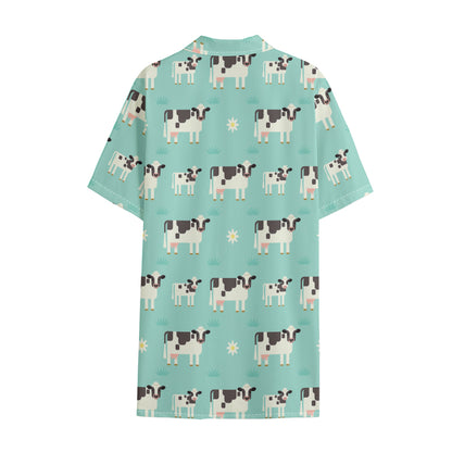 Cute Cow And Baby Cow Pattern Print Cotton Hawaiian Shirt