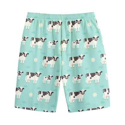 Cute Cow And Baby Cow Pattern Print Cotton Shorts