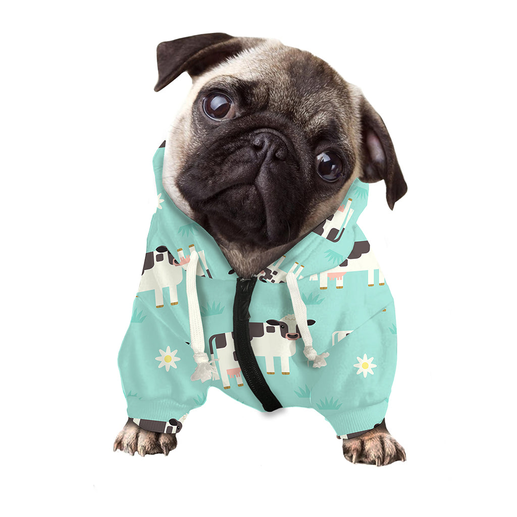Cute Cow And Baby Cow Pattern Print Dog Zip Up Hoodie