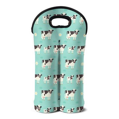 Cute Cow And Baby Cow Pattern Print Double Neoprene Wine Tote