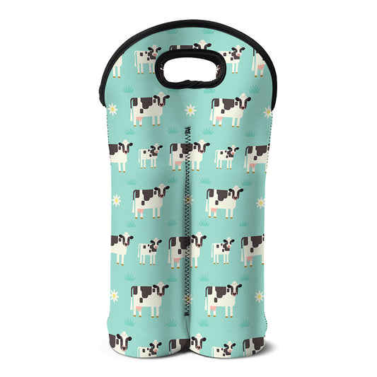 Cute Cow And Baby Cow Pattern Print Double Neoprene Wine Tote