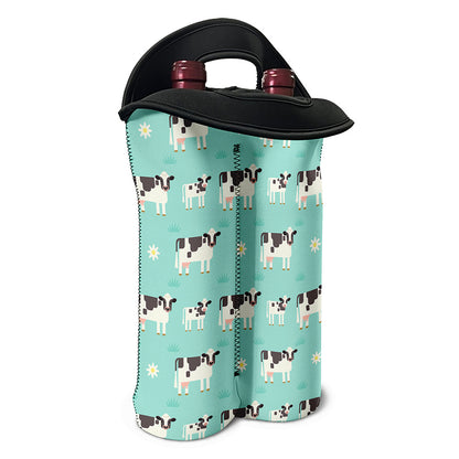 Cute Cow And Baby Cow Pattern Print Double Neoprene Wine Tote