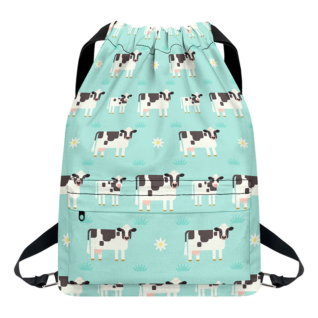 Cute Cow And Baby Cow Pattern Print Drawstring Backpack