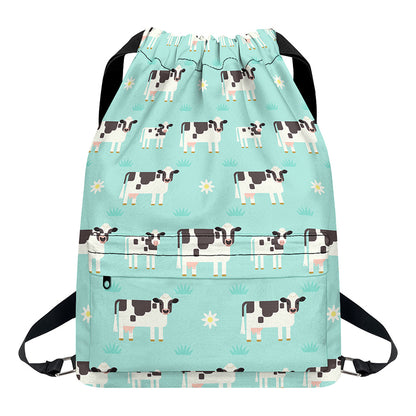 Cute Cow And Baby Cow Pattern Print Drawstring Backpack