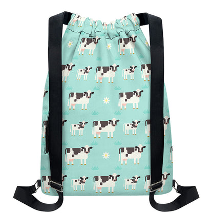 Cute Cow And Baby Cow Pattern Print Drawstring Backpack