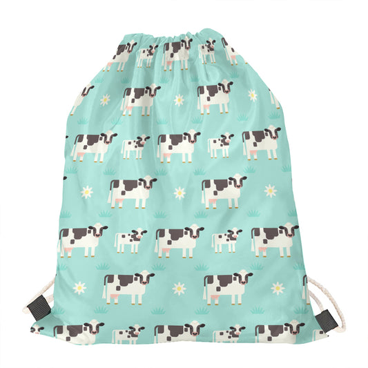 Cute Cow And Baby Cow Pattern Print Drawstring Bag