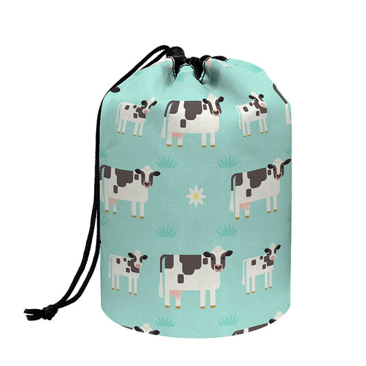 Cute Cow And Baby Cow Pattern Print Drawstring Makeup Bag
