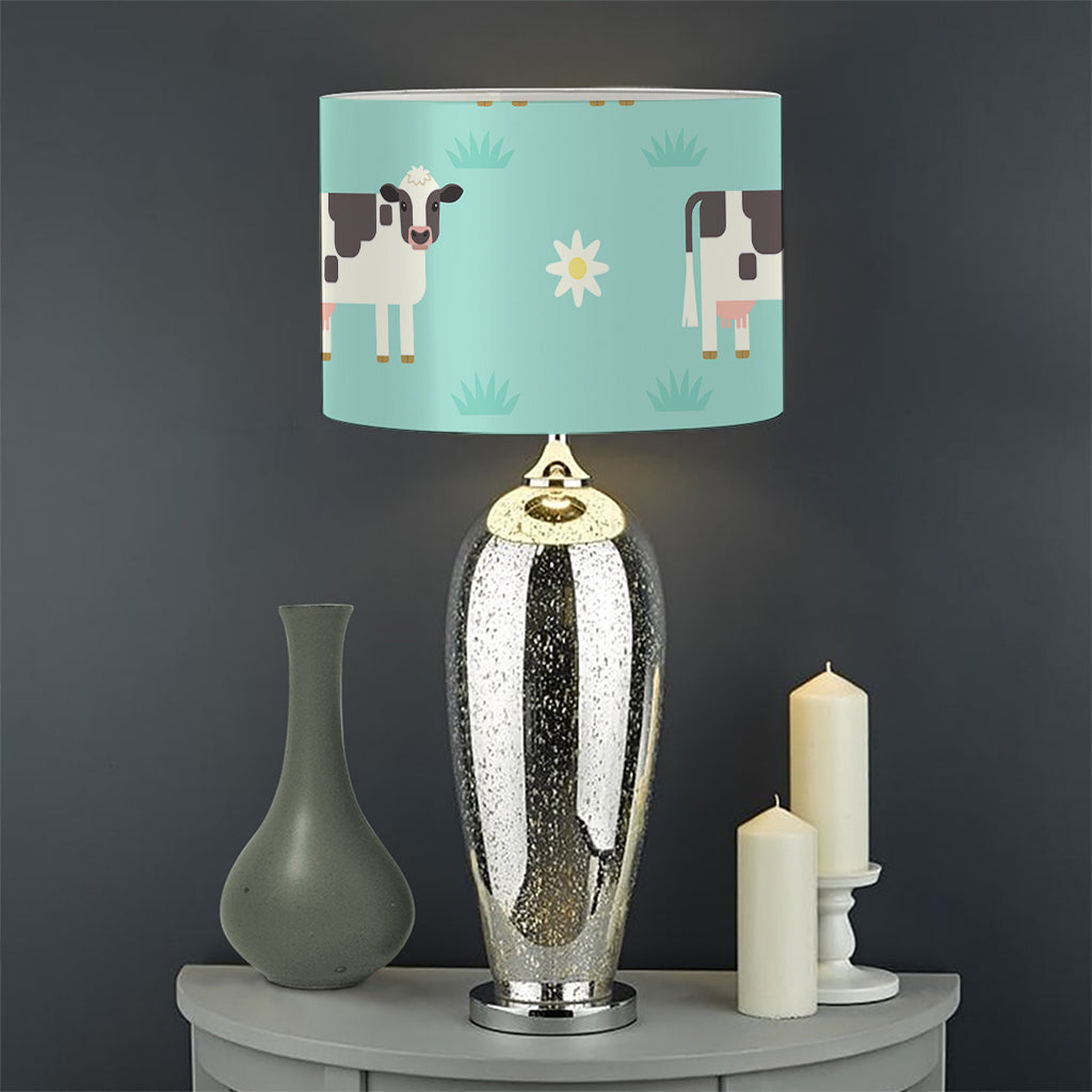 Cute Cow And Baby Cow Pattern Print Drum Lamp Shade