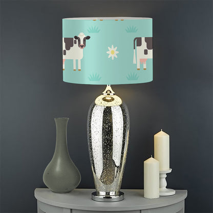 Cute Cow And Baby Cow Pattern Print Drum Lamp Shade