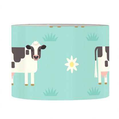Cute Cow And Baby Cow Pattern Print Drum Lamp Shade