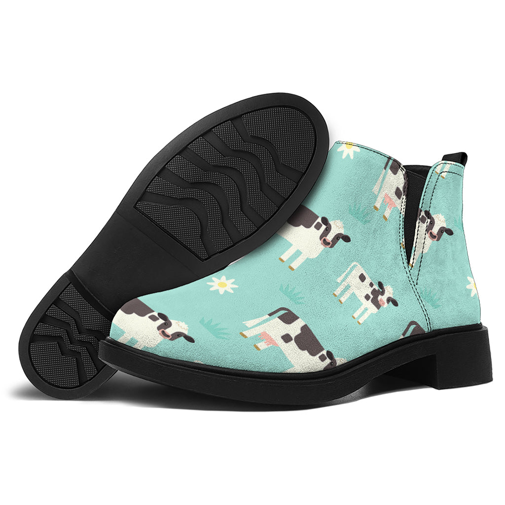 Cute Cow And Baby Cow Pattern Print Flat Ankle Boots
