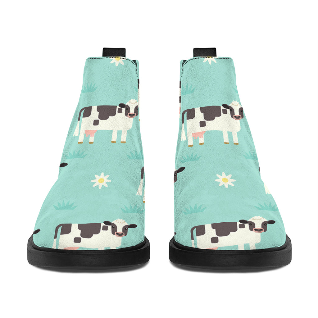Cute Cow And Baby Cow Pattern Print Flat Ankle Boots