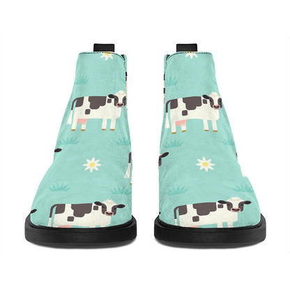 Cute Cow And Baby Cow Pattern Print Flat Ankle Boots