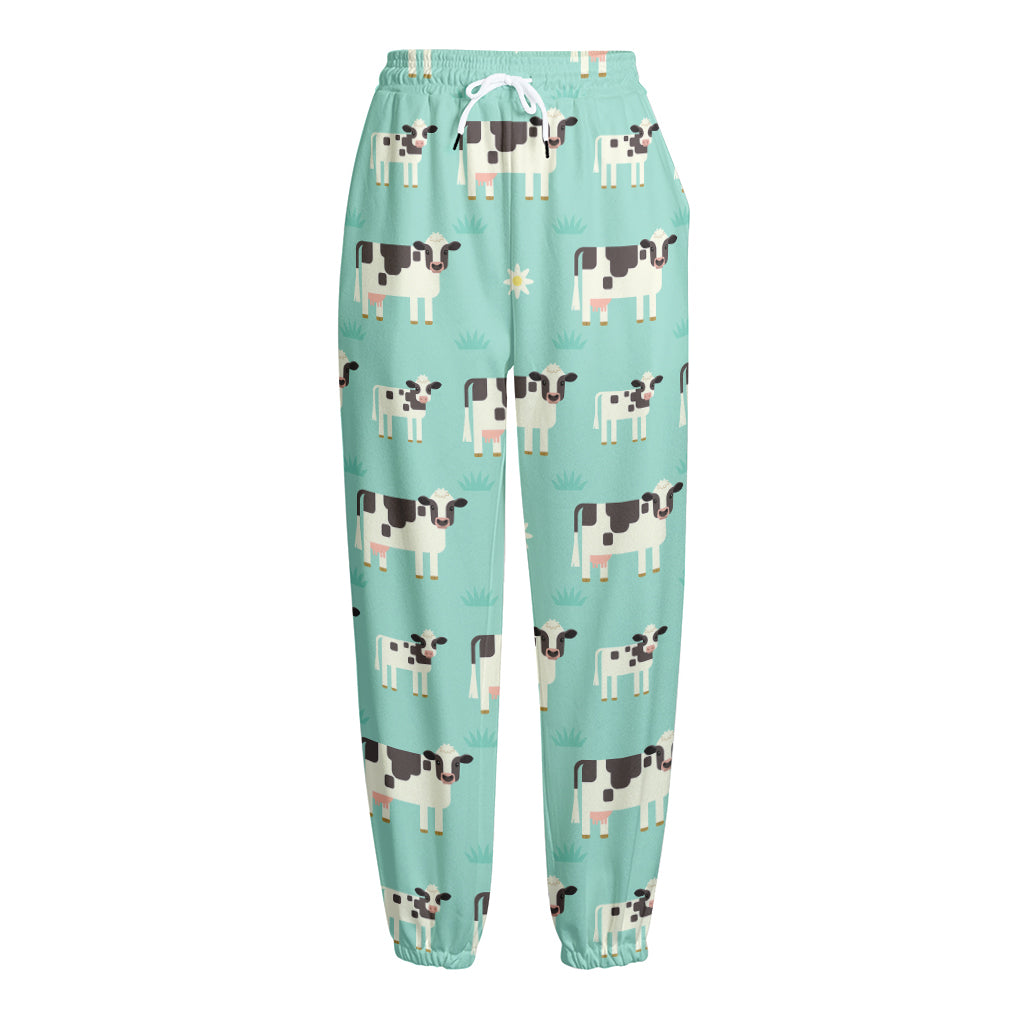 Cute Cow And Baby Cow Pattern Print Fleece Lined Knit Pants