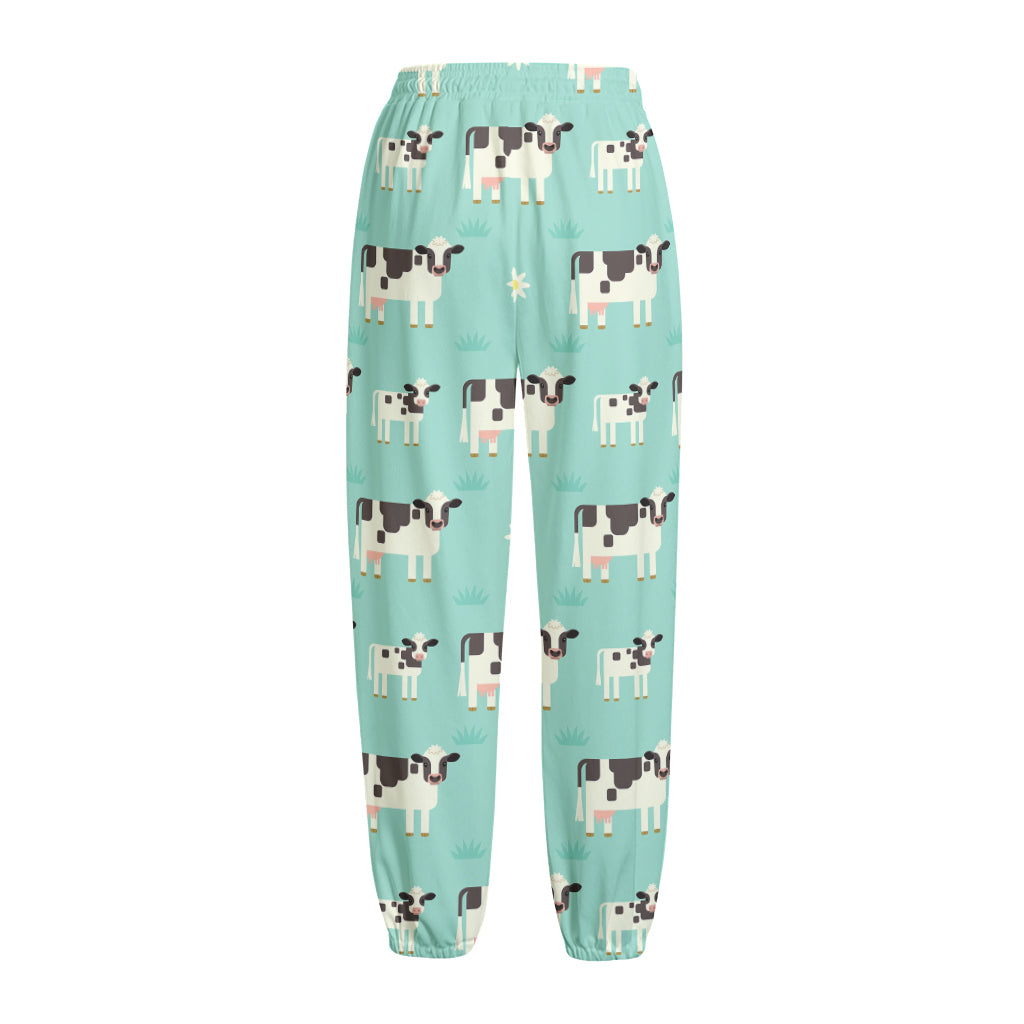 Cute Cow And Baby Cow Pattern Print Fleece Lined Knit Pants