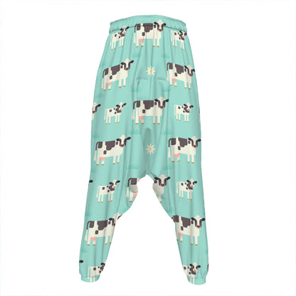 Cute Cow And Baby Cow Pattern Print Hammer Pants