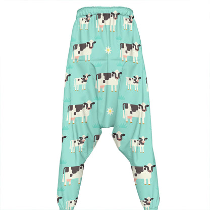 Cute Cow And Baby Cow Pattern Print Hammer Pants