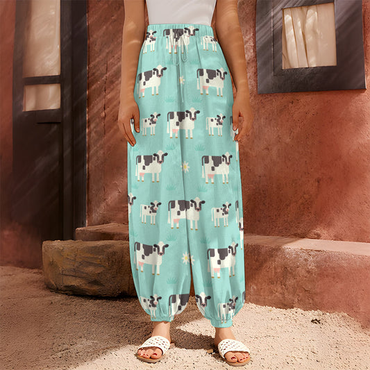 Cute Cow And Baby Cow Pattern Print Harem Pants