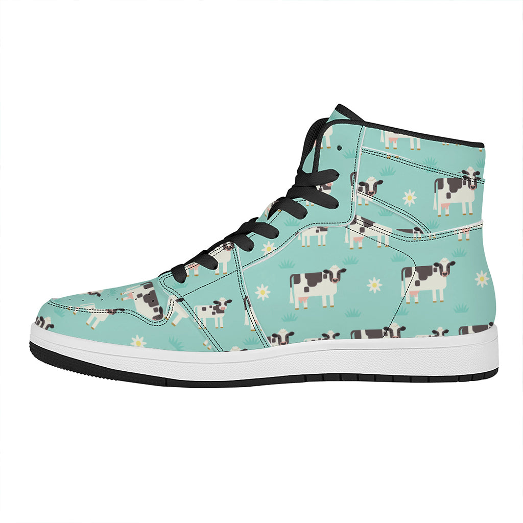 Cute Cow And Baby Cow Pattern Print High Top Leather Sneakers