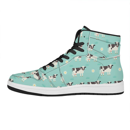 Cute Cow And Baby Cow Pattern Print High Top Leather Sneakers