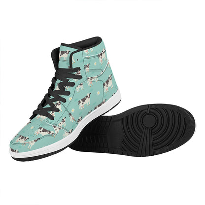 Cute Cow And Baby Cow Pattern Print High Top Leather Sneakers