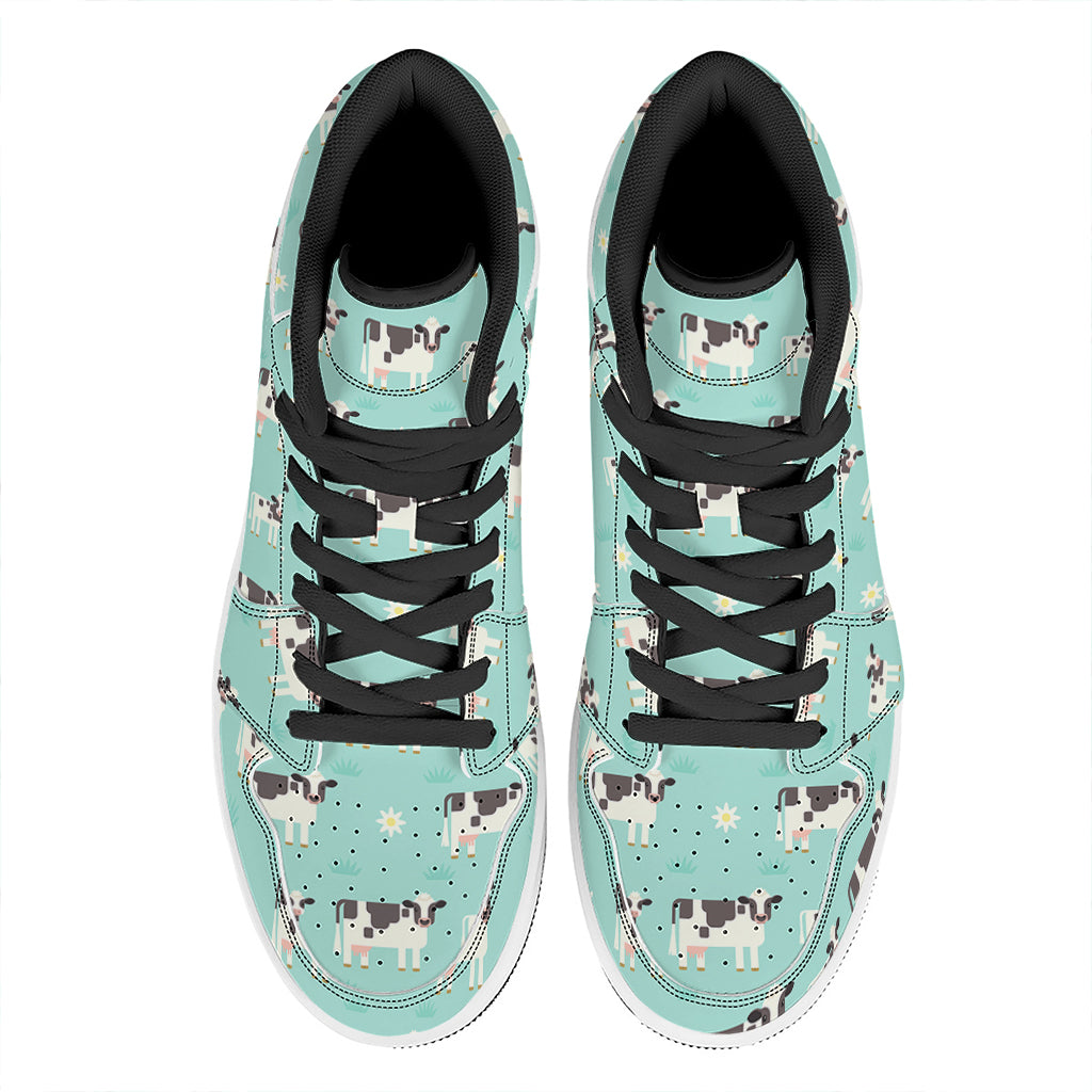 Cute Cow And Baby Cow Pattern Print High Top Leather Sneakers