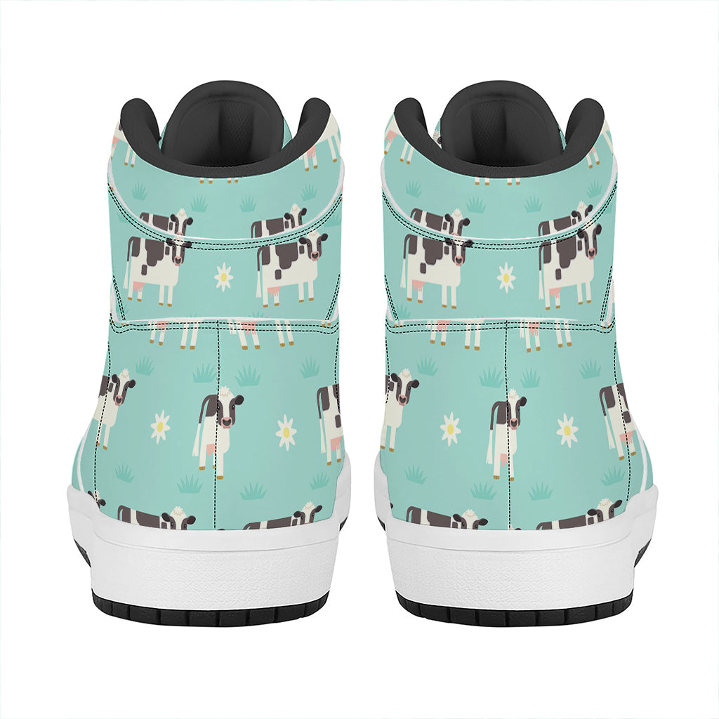 Cute Cow And Baby Cow Pattern Print High Top Leather Sneakers