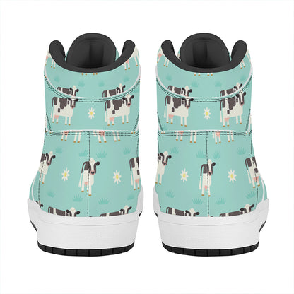 Cute Cow And Baby Cow Pattern Print High Top Leather Sneakers