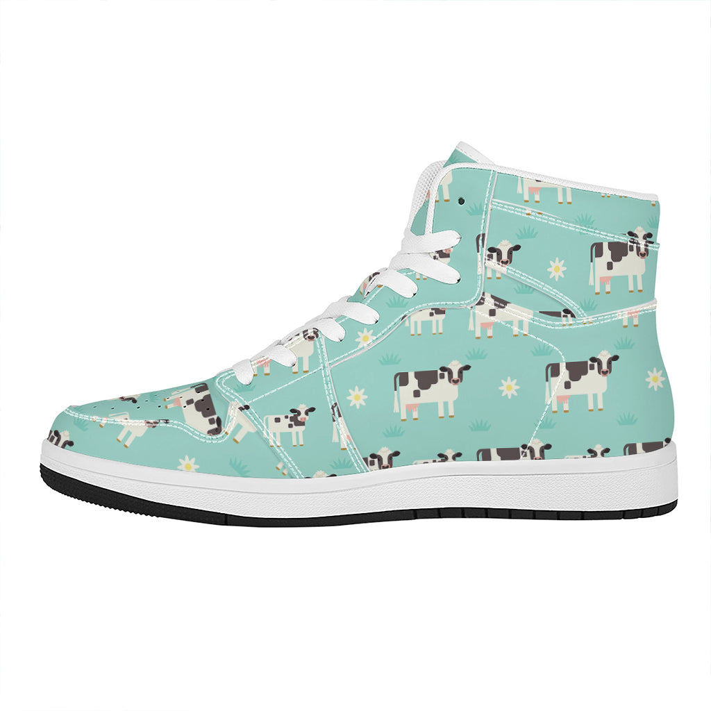 Cute Cow And Baby Cow Pattern Print High Top Leather Sneakers
