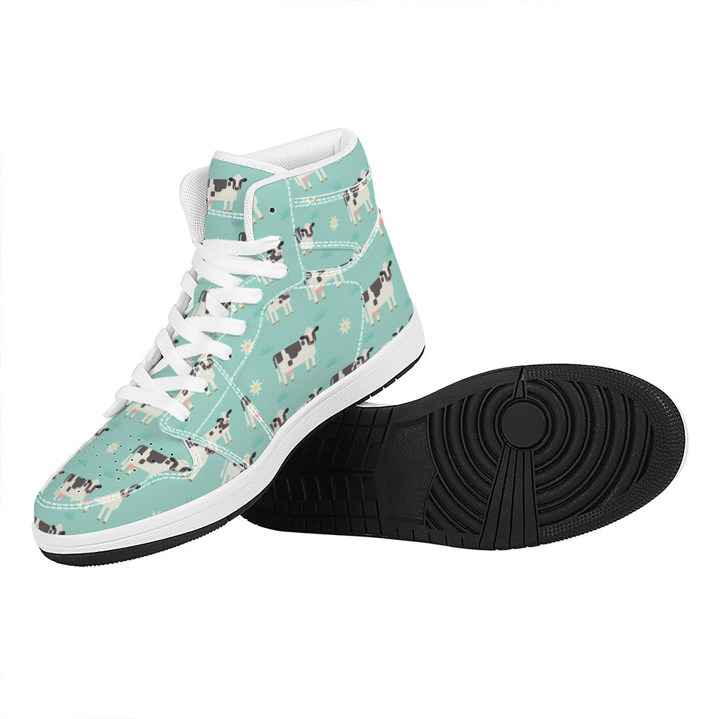 Cute Cow And Baby Cow Pattern Print High Top Leather Sneakers