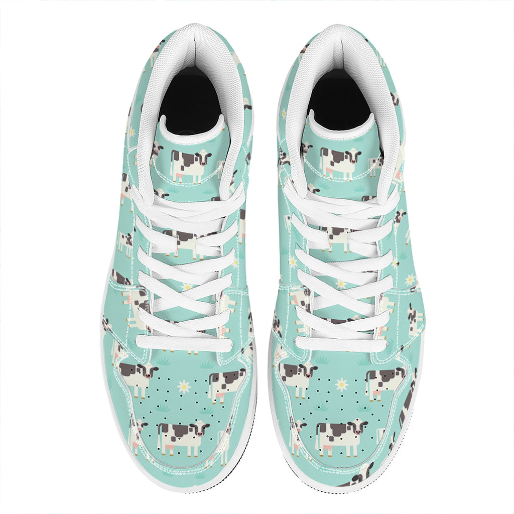 Cute Cow And Baby Cow Pattern Print High Top Leather Sneakers