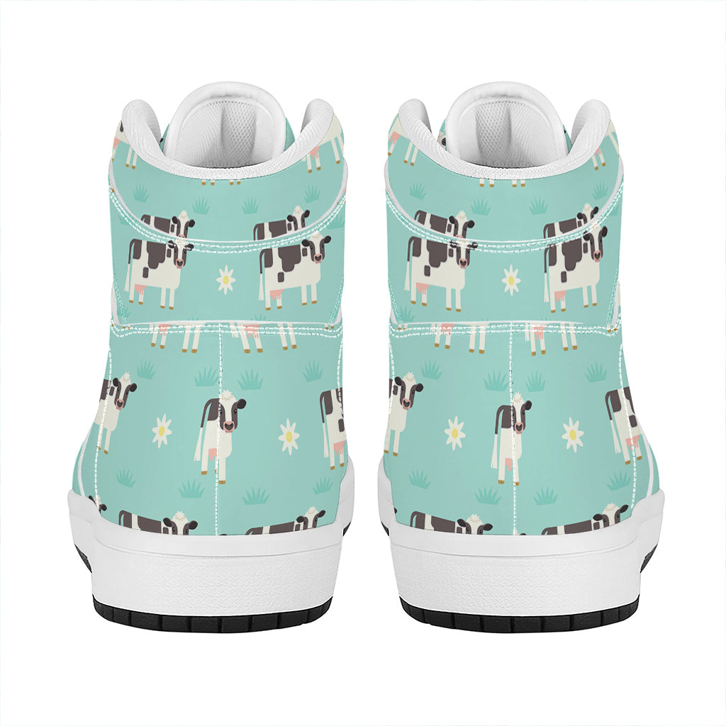 Cute Cow And Baby Cow Pattern Print High Top Leather Sneakers