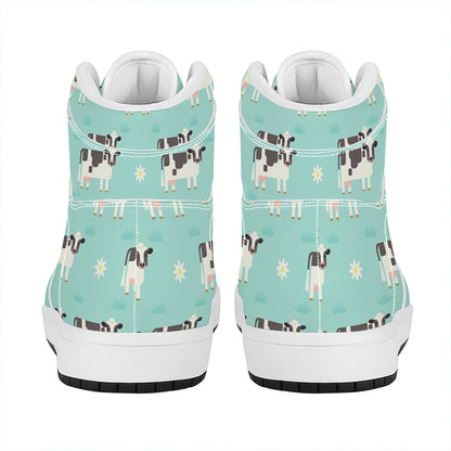 Cute Cow And Baby Cow Pattern Print High Top Leather Sneakers