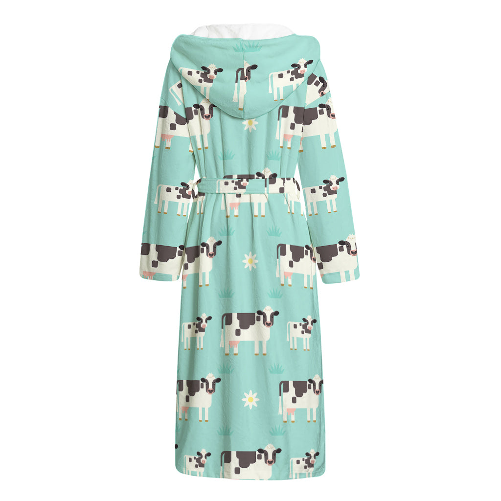 Cute Cow And Baby Cow Pattern Print Hooded Bathrobe