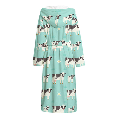 Cute Cow And Baby Cow Pattern Print Hooded Bathrobe