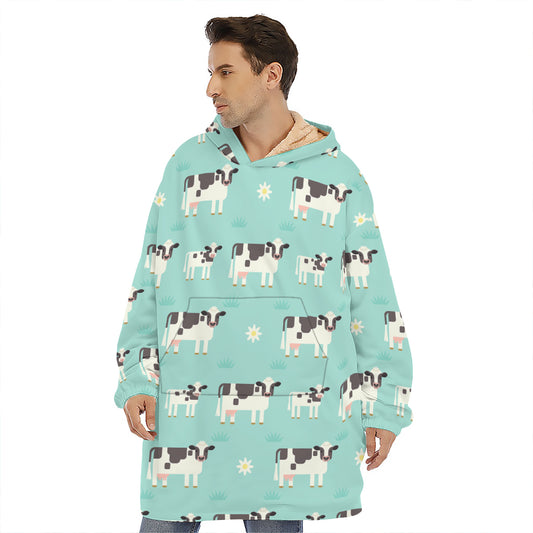 Cute Cow And Baby Cow Pattern Print Hoodie Blanket