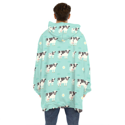 Cute Cow And Baby Cow Pattern Print Hoodie Blanket