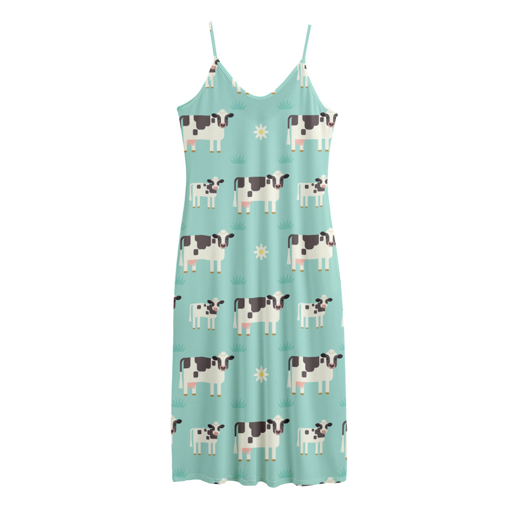 Cute Cow And Baby Cow Pattern Print Jersey Midi Cami Dress