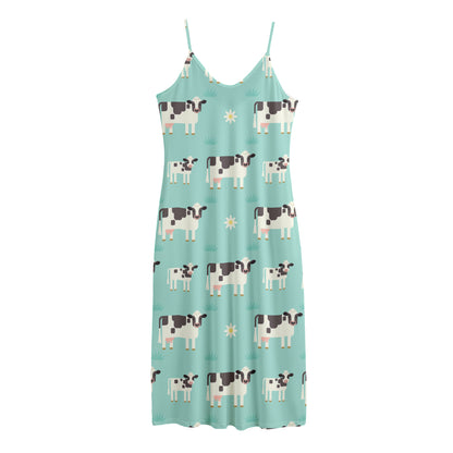 Cute Cow And Baby Cow Pattern Print Jersey Midi Cami Dress