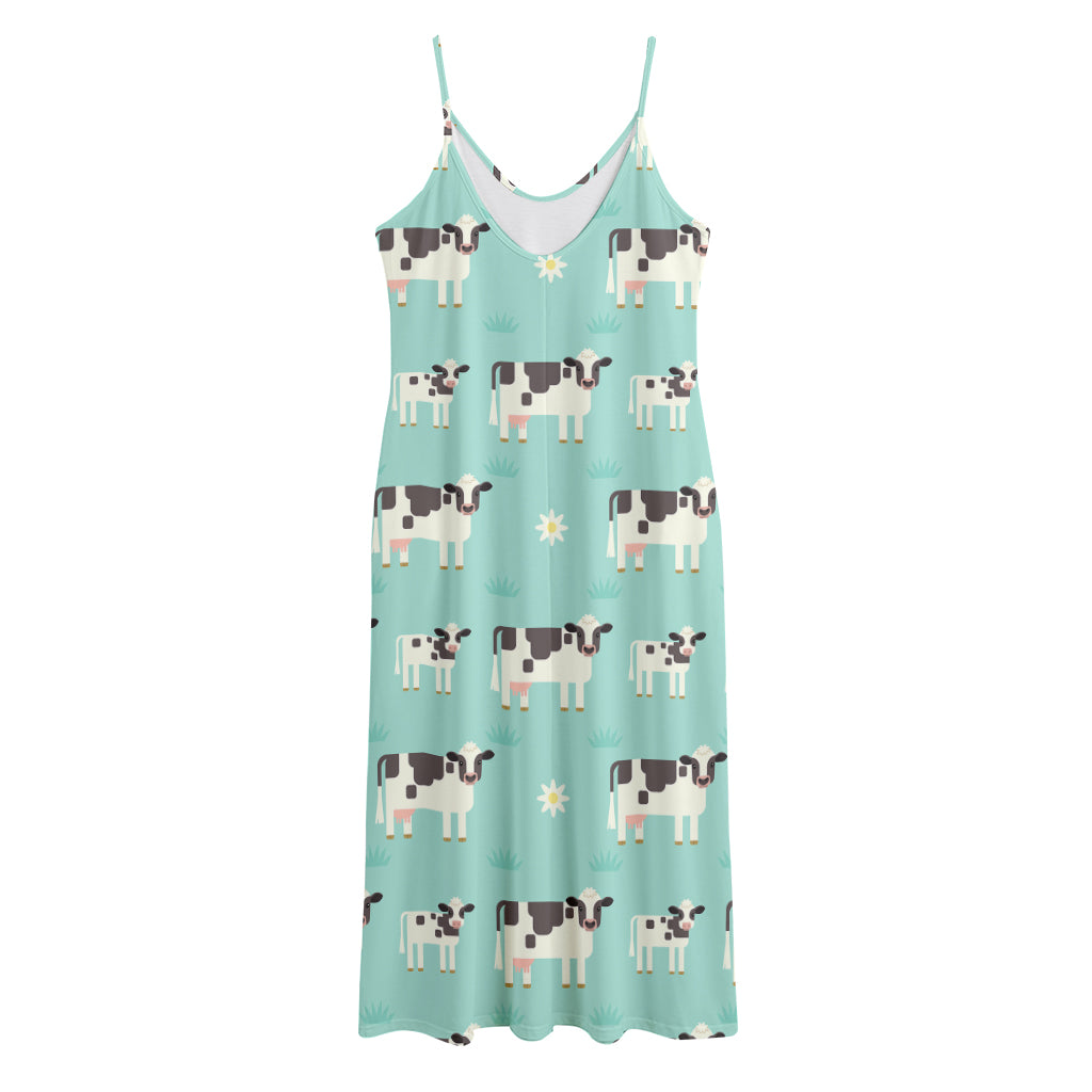 Cute Cow And Baby Cow Pattern Print Jersey Midi Cami Dress