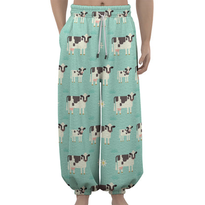 Cute Cow And Baby Cow Pattern Print Lantern Pants