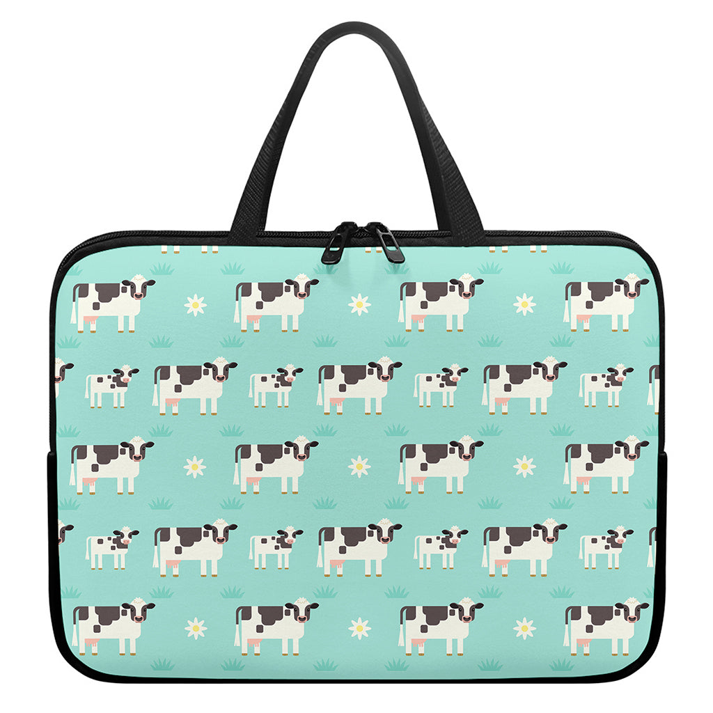 Cute Cow And Baby Cow Pattern Print Laptop Sleeve With Handle