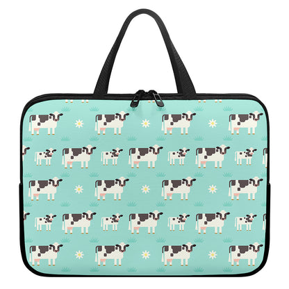 Cute Cow And Baby Cow Pattern Print Laptop Sleeve With Handle
