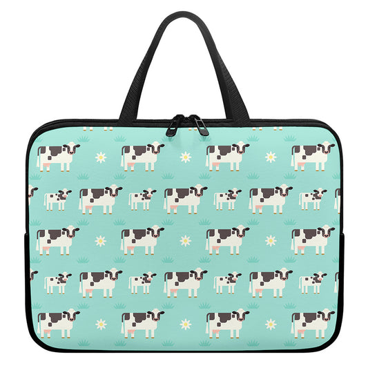 Cute Cow And Baby Cow Pattern Print Laptop Sleeve With Handle