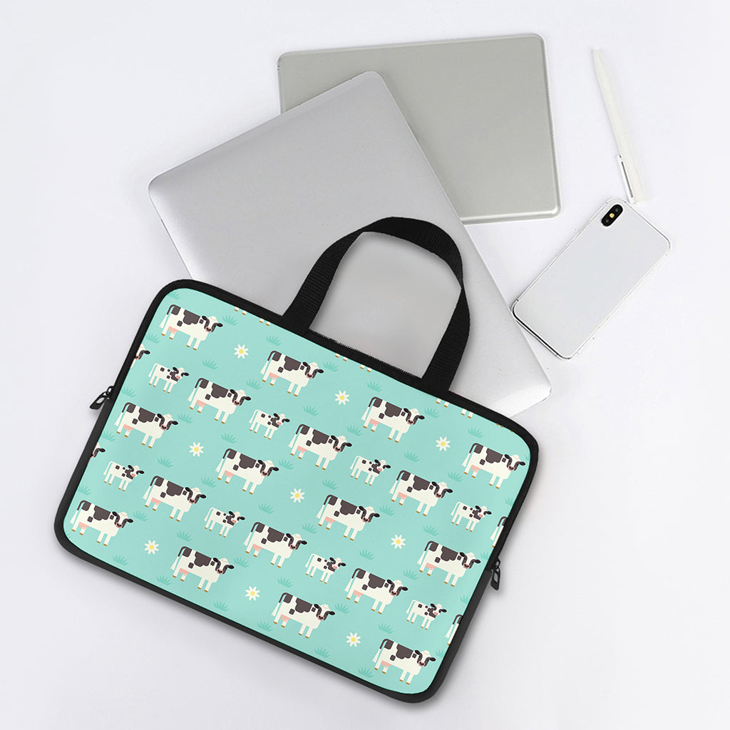 Cute Cow And Baby Cow Pattern Print Laptop Sleeve With Handle