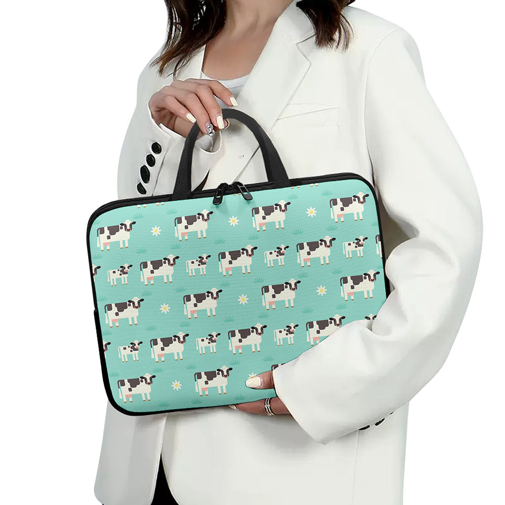 Cute Cow And Baby Cow Pattern Print Laptop Sleeve With Handle