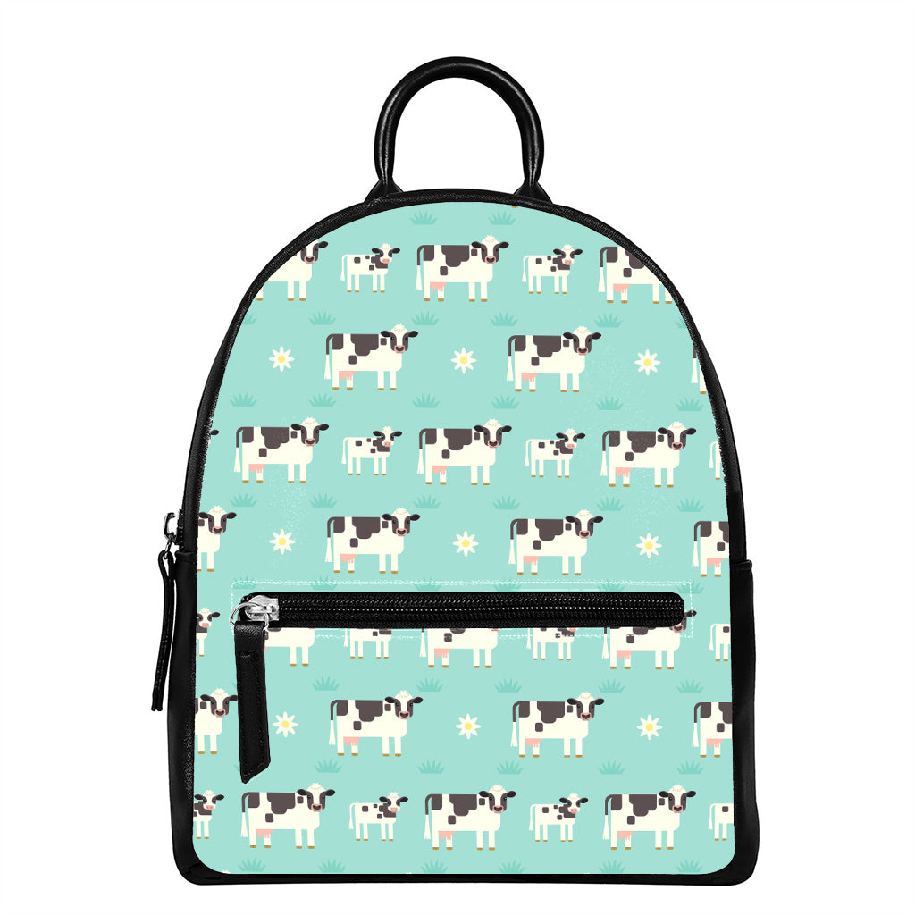 Cute Cow And Baby Cow Pattern Print Leather Backpack