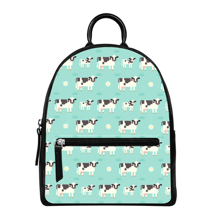 Cute Cow And Baby Cow Pattern Print Leather Backpack