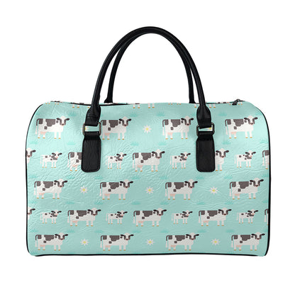 Cute Cow And Baby Cow Pattern Print Leather Duffle Bag