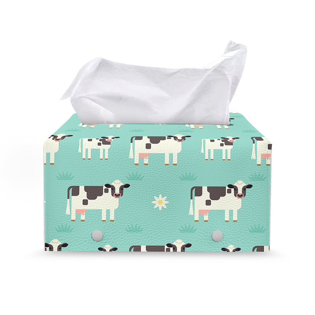 Cute Cow And Baby Cow Pattern Print Leather Tissue Box Cover